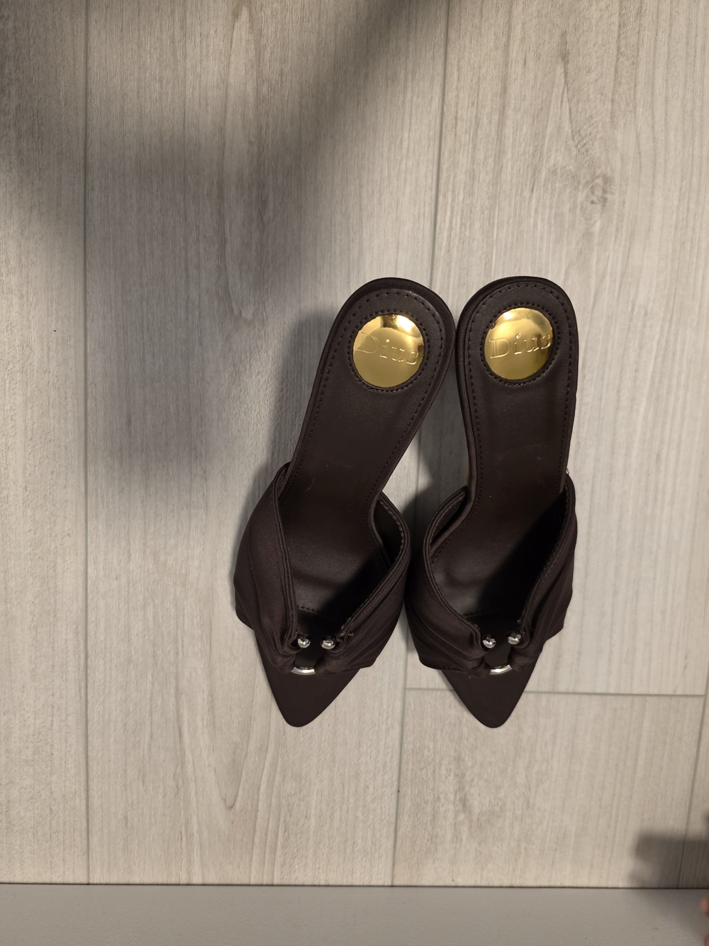 Brown Pointed-Toe Slip-On Heels with Knotted Detail - Picture 5 of 5